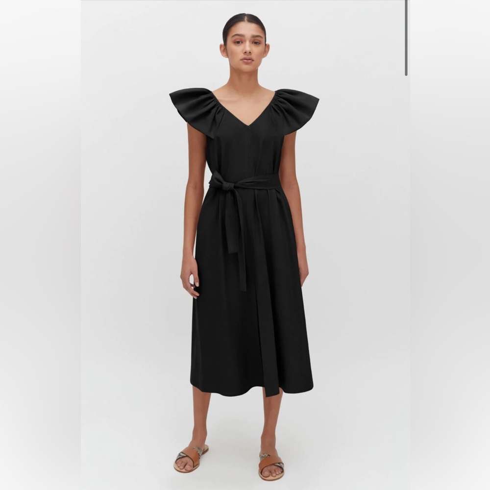 Cuyana Linen Flutter Sleeve Dress, black size M - NWT